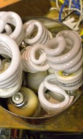 Failed CFL bulbs in a coffee tin