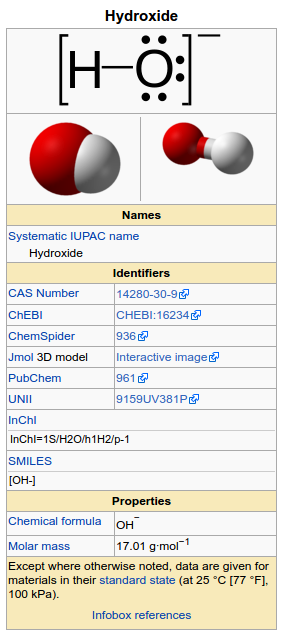 Hydroxide data from wikipedia infobox