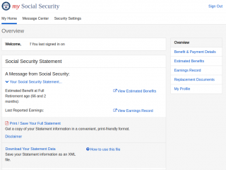 graphic showing ssa.gov web page after login